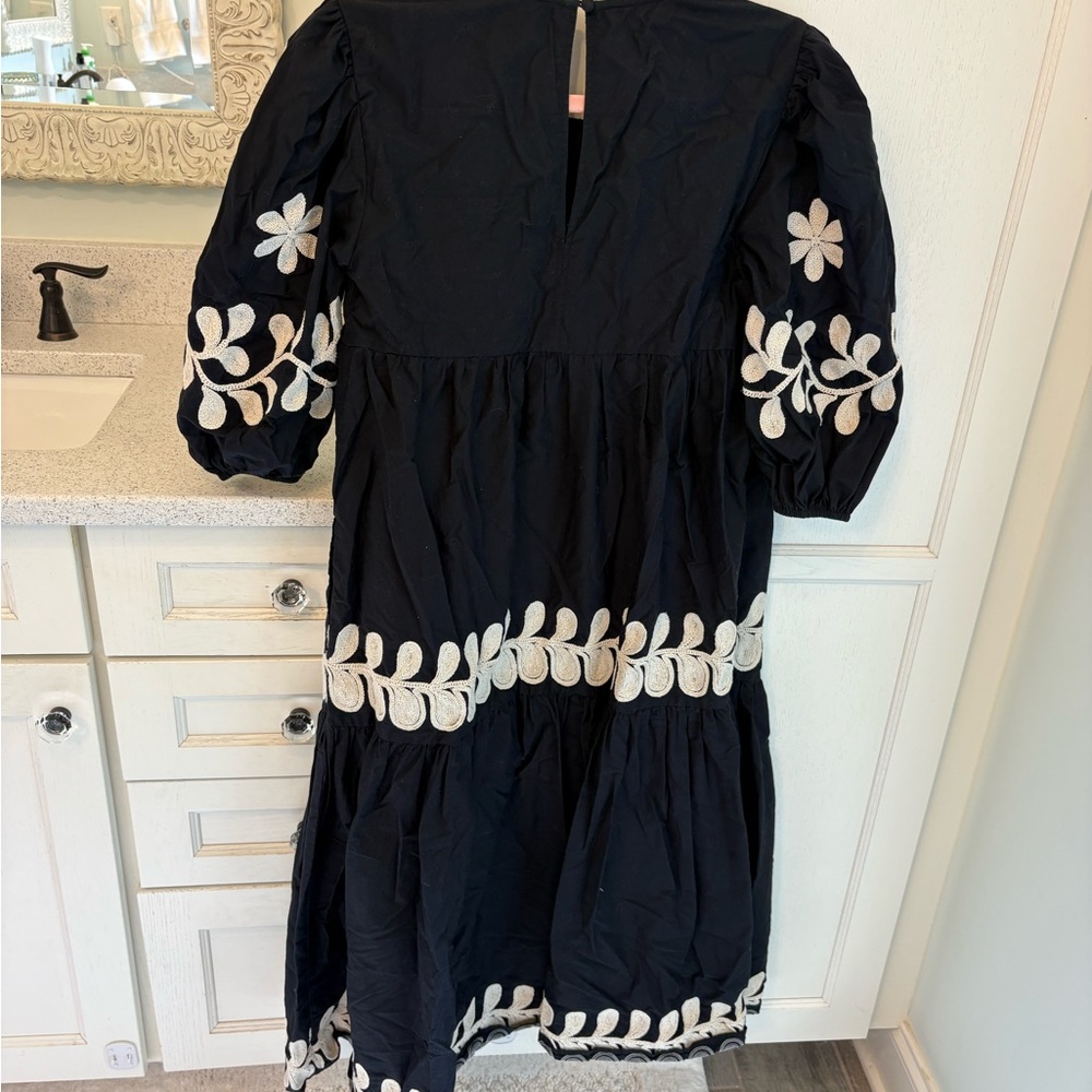 Anthropologie Black Dress with Cream Embroidery - Picture 2 of 3